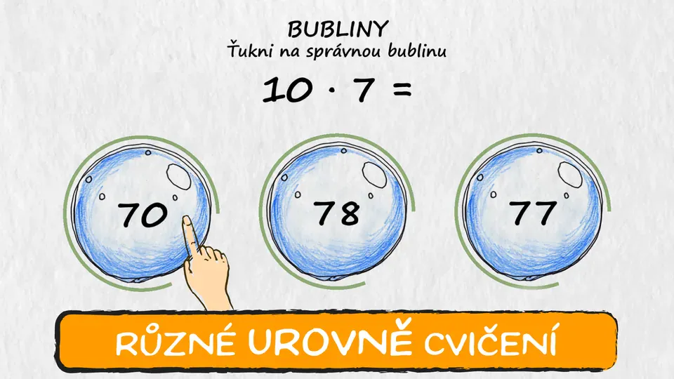 Násobení s výběrem správného výsledku v aplikaci Počtíci – Elementer