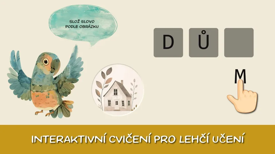 Skládání slova podle obrázku v aplikaci Školáček – Elementer